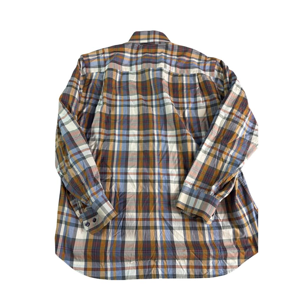 Robert Talbott Shirt Mens Large 100% Cotton Plaid Button Up Blue Brown Orange - Picture 2 of 9